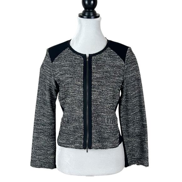 Eileen Fisher Tweed Knit Zip Front Blazer Jacket Black & White Size Small - Picture 2 of 10